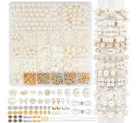 Dotilili 1737 Pièces Perles pour Bracelet Bijoux, 4/6/8/10/12mm Blanches Nacrées Perles de Verre Irrégulières Beiges Perles avec Perles d'espacement pour Fabrication Bracelets Colliers Décorations