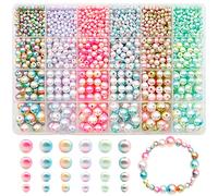 Dotilili 1890 Pcs Kit de Perle de Verre Rondes, 4/6/8/10mm Couleurs dégradées, Plastique Boules de perle d'écartement nacrées pour Bracelet Fabrication de Bijoux Collier sirène(Couleurs claires)