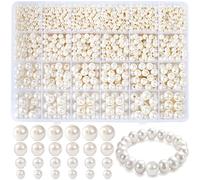 Dotilili 1890 Pcs Perles de Verre Blanche, 4/6/8/10mm Blanc Perle Rondes de Verre, Plastique Boules de perle d'écartement nacrées en vrac pour la Fabrication Bijoux Colliers Bracelet de sirène(Blanc)