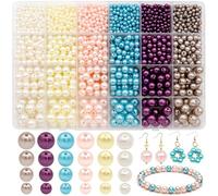 Dotilili 1890 Pièces Perles Rondes de Verre Nacrées pour Bracelet DIY Artisanat Collier Décorations, 4/6/8/10mm Bleu Rose Violet