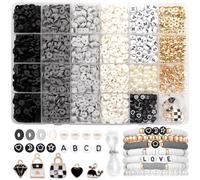 Dotilili 3164 Pièces Noir Perles Heishi, 6mm Perle Plate pour Bracelet Kit Bracelet Perle avec Perles Lettres Pendentifs Charms Fabrication de Bijoux pour DIY Collier Cadeaux pour Noël