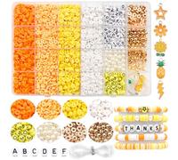 Dotilili 3164 Pièces Orange Jaune Perles Heishi, 6mm Perle Plate pour Bracelet Kit Bracelet Perle avec Perles Lettres Pendentifs Charms Fabrication de Bijoux pour DIY Collier Boucles d'Oreilles