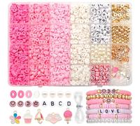 Dotilili 3164 Pièces Rose Perles Heishi, 6mm Perle Plate pour Bracelet Kit Bracelet Perle avec Perles Lettres Pendentifs Charms Fabrication de Bijoux pour DIY Collier Cadeaux pour Noël