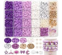 Dotilili 3164 Pièces Violet Perles Heishi, 6mm Perle Plate pour Bracelet Kit Bracelet Perle avec Perles Lettres Pendentifs Charms Fabrication de Bijoux pour DIY Collier Cadeaux pour Noël