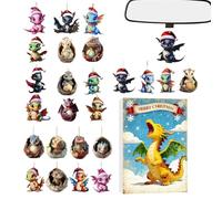 Dottduya Calendrier de compte à rebours | 24 jours 2D Pendentif acide - Dragon de Noël Figurines décoratives Compte à rebours pour arbre, fenêtre, bureau, voiture, magasins, couronnes pour et