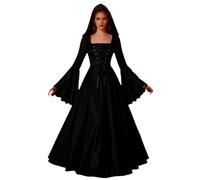 Dottduya Costume de sorcière - Jupe longue - Costume gothique avec capuche - Ensemble de robe de sorcière d'Halloween - Pour maison effrayante, cosplay, événement, salle d'évasion, amies, sœurs, mère