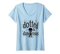 Dotted & Dangerous : Un garçon de Dessin animé Playful Troublemaker T-Shirt avec Col en V, Femme, Bleu Céleste, XXL