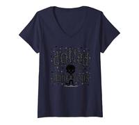 Dotted & Dangerous : Un garçon de Dessin animé Playful Troublemaker T-Shirt avec Col en V, Femme, Bleu Marine, L