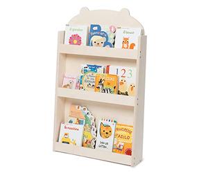 Dotty by moblì®, La bibliothèque Montessorienne pour Enfants en Bois, Etagères 3 hauteurs, Positionnement Frontal des Livres, Peu encombrant, Made in Italy (Bois Naturel, Ours en Peluche)