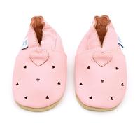 Dotty Fish Chaussures Bébé et Enfant en Cuir Souple - Antidérapantes, Légères et Respirantes, Semelle Souple pour Premiers Pas, Unisexe - Rose avec des Coeurs découpés 18-24 Mois