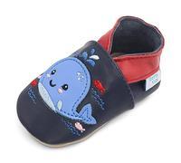 Dotty Fish Chaussures Bébé et Enfant en Cuir Souple - Antidérapantes, Légères et Respirantes, Semelle Souple pour Premiers Pas, Unisexe - Bleu Marine avec Baleine 6-12 Mois