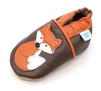 Dotty Fish Chaussures Bébé et Enfant en Cuir Souple - Antidérapantes, Légères et Respirantes, Semelle Souple pour Premiers Pas, Unisexe - Renard Marron 4-5 Ans