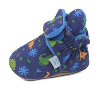 Dotty Fish Chaussures. Chaussons pour bébés avec semelles en daim. Doublure chaude en polaire. Bottines pour les premiers pas de bébé. Bleu marine avec Dinosaures. 0-6 Mois