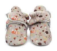 Dotty Fish Chaussures. Chaussons pour bébés avec semelles en daim. Bottines pour les premiers pas de bébé. Brun avec des animaux de la forêt. 18-24 Mois