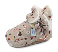 Dotty Fish Chaussures. Chaussons pour bébés avec semelles en daim. Bottines pour les premiers pas de bébé. Brun avec des animaux de la forêt. 0-6 Mois