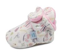 Dotty Fish Chaussures. Chaussons pour bébés avec semelles en daim. Bottines pour les premiers pas de bébé. Rose avec abeilles et papillons. 12-18 Mois