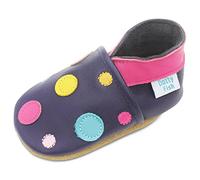 Dotty Fish Chaussures Cuir Souple Bébé et Bambin - Filles - Bleu à Pois Multicolore - Taille 25 ( 2-3 ans )