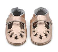 Dotty Fish Chaussures en Cuir pour Filles, à Bride en T et Semelles en Caoutchouc. Légères, antidérapantes, Chaussures de fête. Premiers Pas pour bébés et Enfants - Or Rose 18-24 Mois