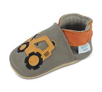 Dotty Fish Chaussures en Cuir Souple pour bébés et Enfants - Pieds Nus, Semelle en Daim antidérapante, Cuir Respirant, Marque Britannique - Motifs Amusants - Gris avec Jaune excavateur 0-6 Mois