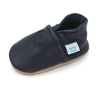 Dotty Fish Chaussures en Cuir Souple pour bébés et Enfants - Pieds Nus, Semelle en Daim antidérapante, Cuir Respirant, Marque Britannique - Motifs Amusants - Classique uni Bleu Marine 18-24 Mois