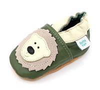 Dotty Fish Chaussures en Cuir Souple pour bébés et Tout-Petits - Antidérapantes, Pieds Nus, Souples, légères, Respirantes. Garçons et Filles. Ours Vert et Beige. 6-12 Mois (19 EU)