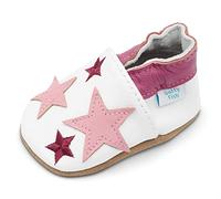 Dotty Fish Chaussures en cuir souple pour bébés et tout-petits - Antidérapantes, sensation pieds nus, souples, légères et respirantes. Pour filles. Blanc avec des étoiles Roses. 18-24 Mois (23 EU)