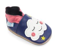 Dotty Fish Chaussures en Cuir Souple pour bébés et Tout-Petits - Antidérapantes, Sensation Pieds Nus, Souples, légères et Respirantes. pour Filles. Bleu avec des Nuages Blancs. 0-6 Mois (17 EU)