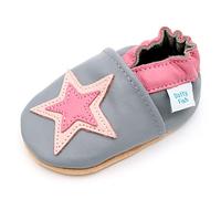 Dotty Fish Chaussures en Cuir Souple pour bébés et Tout-Petits. Semelle Souple antidérapante. Étoile Grise et Rose. 6-12 Mois (19 EU)