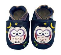 Dotty Fish Chaussures en cuir souple pour bébés et tout-petits - Antidérapantes, sensation pieds nus, souples, légères et respirantes. Pour filles. Chouette bleu marine foncé. 6-12 mois