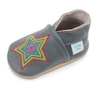 Dotty Fish Chaussures en Cuir Souple pour bébés et Tout-Petits. Semelle Souple antidérapante. Étoile Arc-en-Ciel Grise. 0-6 Mois (17 EU)