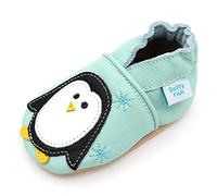 Dotty Fish Chaussures Pieds Nus Unisexes en Cuir pour bébés et Enfants - Antidérapantes, légères, Respirantes, Animaux du Zoo et de la Jungle. Garçons et Filles - Pingouin sur Bleu 2-3 Ans