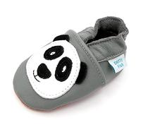 Dotty Fish Chaussures Pieds Nus Unisexes en Cuir pour bébés et Enfants - Antidérapantes, légères, Respirantes, Animaux du Zoo et de la Jungle. Garçons et Filles - Panda Gris 6-12 Mois