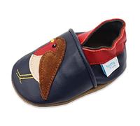 Dotty Fish Chaussures Pieds Nus Unisexes en Cuir pour bébés et Enfants - Antidérapantes, légères, Respirantes, Animaux. Garçons et Filles - Rouge-Gorge Bleu Marine et Rouge 2-3 Ans