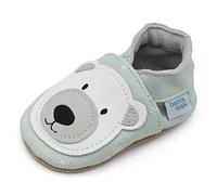 Dotty Fish Chaussures Pieds Nus Unisexes en Cuir pour bébés et Enfants - Antidérapantes, légères, Respirantes, Animaux du Zoo et de la Jungle. Garçons et Filles - Bleu avec Ours Polaire 2-3 Ans