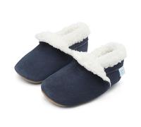 Dotty Fish Pantoufles Suède. Chaussons pour tout-petits et jeunes enfants. Doublure tissée chaude. Marine. Semelle souple antidérapante. 3-4 Ans (27 EU)