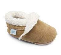 Dotty Fish Pantoufles Suède. Chaussons pour tout-petits et jeunes enfants. Doublure polaire chaude. Bronzage. Semelle souple antidérapante. 3-4 Ans (27 EU)