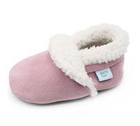 Dotty Fish Pantoufles Suède pieds nus en daim pour bébés et enfants, doublés en polaire. Chaussons d'hiver pour garçons et filles. Antidérapants, Semelles souples - Rose Clair 2-3 Ans (25 EU)
