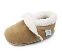 Dotty Fish Pantoufles Suède. Chaussons pour tout-petits et jeunes enfants. Doublure polaire chaude. Bronzage. Semelle souple antidérapante. 4-5 Ans (28 EU)