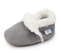 Dotty Fish Pantoufles Suède pieds nus en daim pour bébés et enfants, doublés en polaire. Chaussons d'hiver pour garçons et filles. Antidérapants, Semelles souples - Gris 3-4 Ans (27 EU)