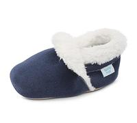 Dotty Fish Pantoufles Suède. Chaussons pour tout-petits et jeunes enfants. Doublure tissée chaude. Marine. Semelle souple antidérapante. 12-18 Mois (21 EU)