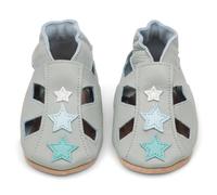 Dotty Fish Sandales Bébé Cuir Semelle Souple - Étoiles grises 6-12 mois