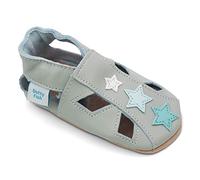 Dotty Fish Chaussures bébé en Cuir Souple. Chaussons antiderapant Bebe. Garçons et Filles. Sandales à étoiles Grises. 12-18 Mois (21 EU)