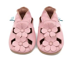 Dotty Fish Sandales Bébé & Enfant en Cuir - Semelle Souple Antidérapante, Chaussures Premiers Pas, Respirantes - Fleur rose 0-6 mois
