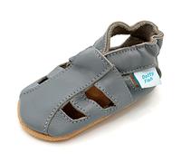 Dotty Fish Sandales en cuir souple gris pour bébés et tout-petits. Chaussures d'été pour garçons et filles - antidérapantes, pieds nus, recommandées par les podologues, respirant - 0-6 Mois (17 EU)