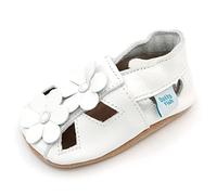Dotty Fish Sandales en cuir souple pour bébés et tout-petits. Chaussures d'été blanches à fleurs pour filles. Pieds nus, recommandées par les podologues, cheville élastique - 18-24 Mois (23 EU)