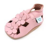 Dotty Fish Chaussures bébé en Cuir Souple. Chaussons antiderapant Bebe. Filles. Sandales à Fleurs Roses. 12-18 Mois (21 EU)