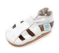 Dotty Fish Chaussures bébé en Cuir Souple. Chaussons antiderapant Bebe. Garçons et Filles. Sandales Blanches. 6-12 Mois (19 EU)