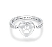 DOTUIARG Amour coeur urne bague pour animal de compagnie chien/chat cendres souvenir bijoux commémoratifs pour toujours dans mon coeur patte impression crémation bagues de doigt