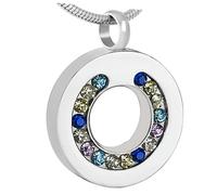 DOTUIARG Argent, or, or rose, cendres en cercle noir avec pierre arc-en-ciel bijoux de crémation en acier inoxydable femmes