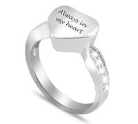 DOTUIARG Bague d’urne de crémation de Coeur pour Les Cendres gravé Toujours dans Mon Coeur Doigt Bague en Acier Inoxydable incrusté de Cristal Memorial Bijoux